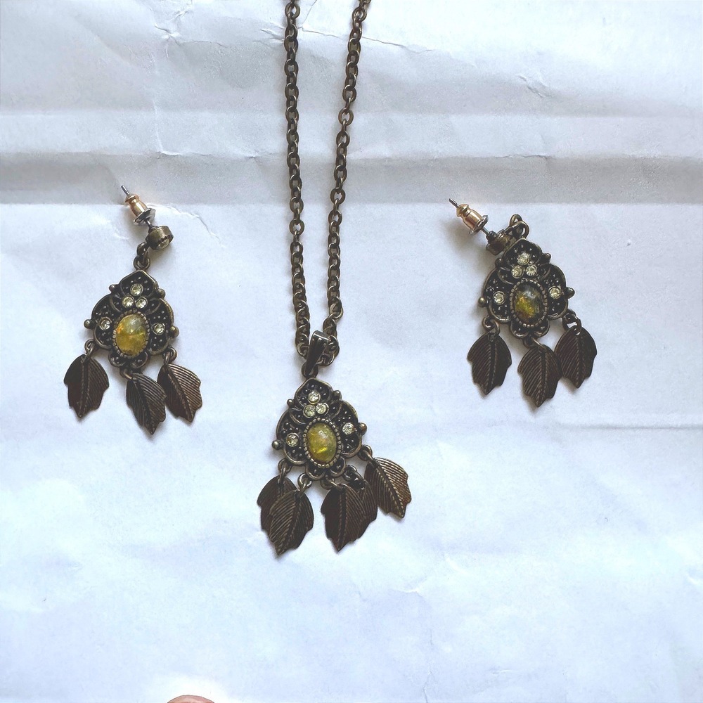 Bronze Art Deco Boho Earring and‎ Necklace Set